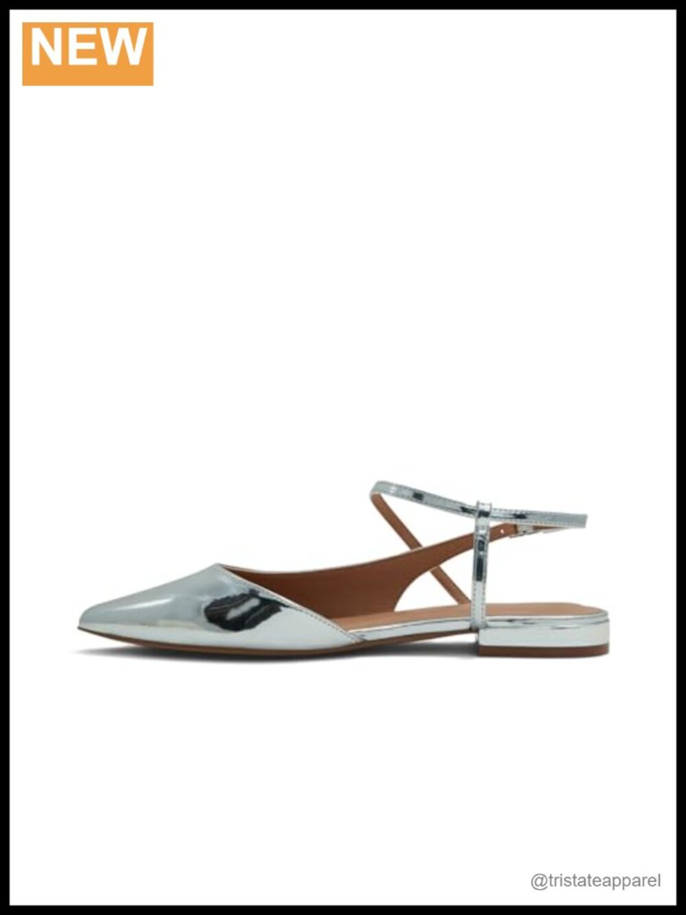 Womens Block Heel Pointed Toe Ballet Flats with Ankle Strap